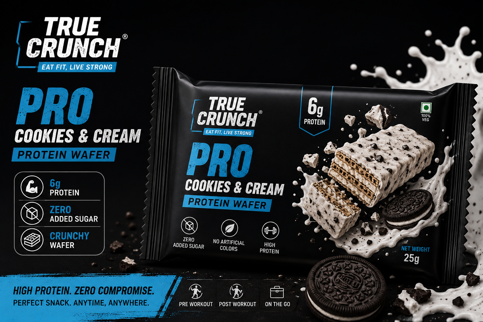 TRUE CRUNCH PRO Cookies & Cream – High Protein Crunch Wafer (25g)